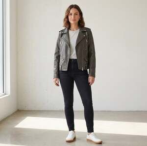 Levi's Women's Grey Faux Leather Motorcycle Jacket Biker Plus Size 1X NWT